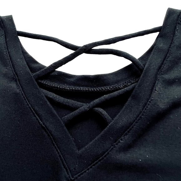 Old Navy Luxe Top Short Sleeve Lattice Back Black Jack Girl’s XS - Picture 6 of 8